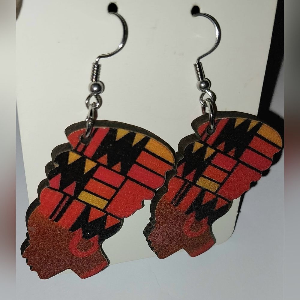 Ladies African Wooden Festive Dangle Earrings - Picture 7 of 7
